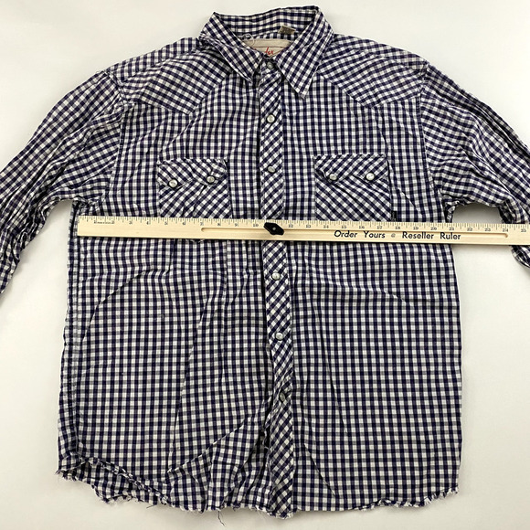 Fender Purple/Blue Plaid Button Down Shirt Pearl Snap Collared Size L Cotton - Picture 5 of 7